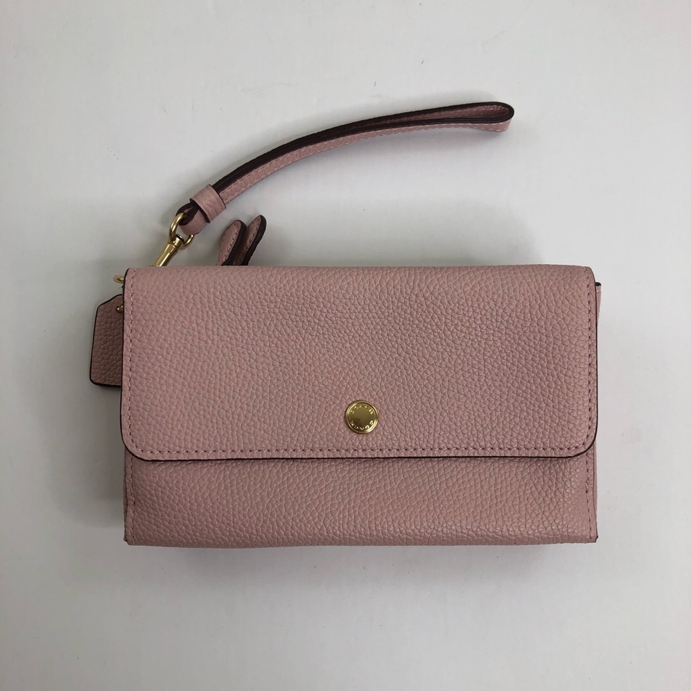 Coach Triple Small Wallet Pebbled Leather Pink